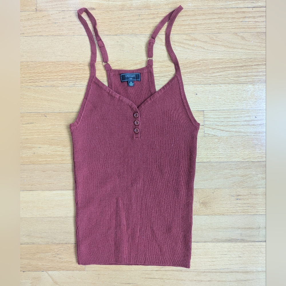 Chocolate USA Rust Ribbed Sleeveless Tank Top W/Buttons Size Medium